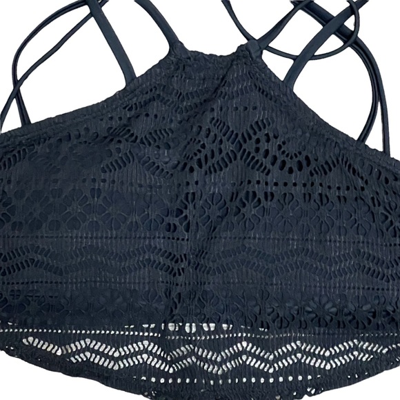 NWT Hula Honey High Neck Bikini Swim Top Black Lace Overlay XS S M XL Juniors' - Picture 4 of 13